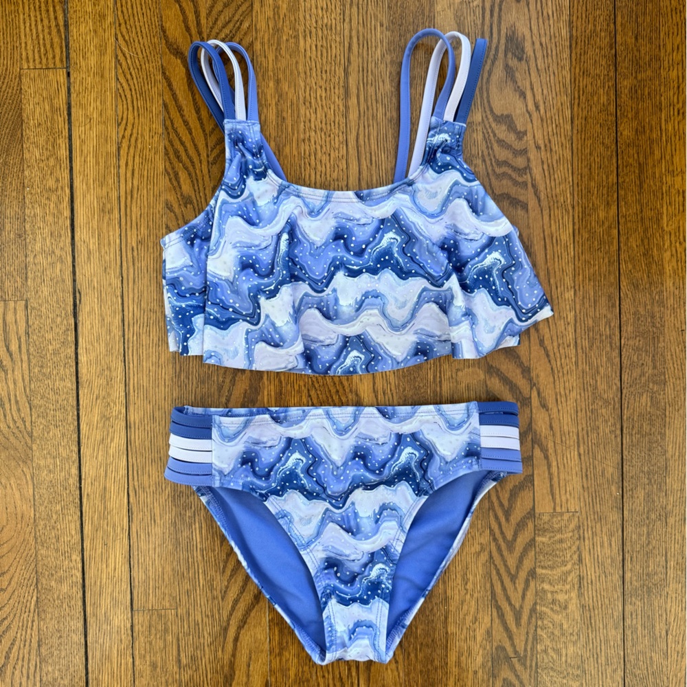 Under Armour Girls Blue and Lilac Marble Two-Piece Swim Bikini Size: 10